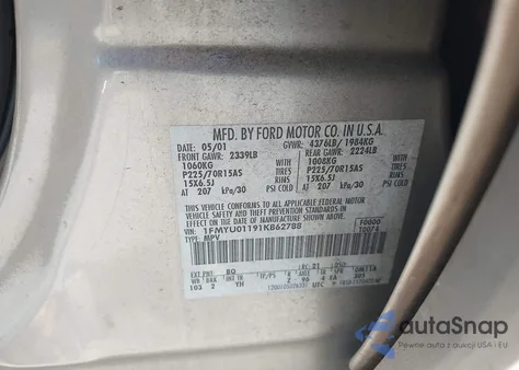 2001 Ford Escape Xls from USA, damaged, VIN 1FMYU01191KB62788